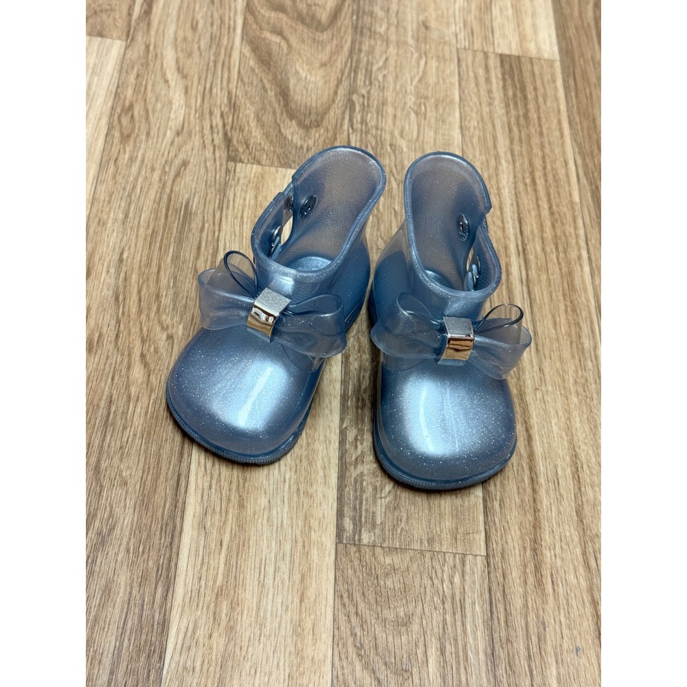Mini Melissa Toddler Girls Blue Glitter Jelly Bow Boots Size 5 Rain Boots
